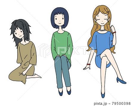 カラーの富裕層、中間層、貧困層の女性の素材 79500398