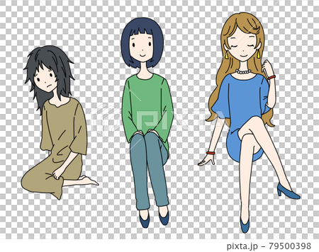 カラーの富裕層、中間層、貧困層の女性の素材 79500398