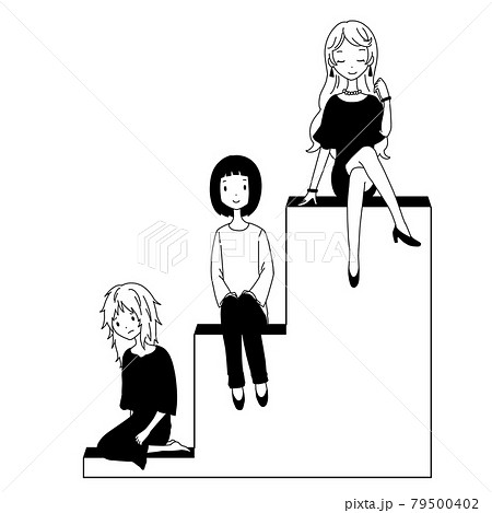 白黒の富裕層 中間層 貧困層の女性の格差イメージの素材のイラスト素材