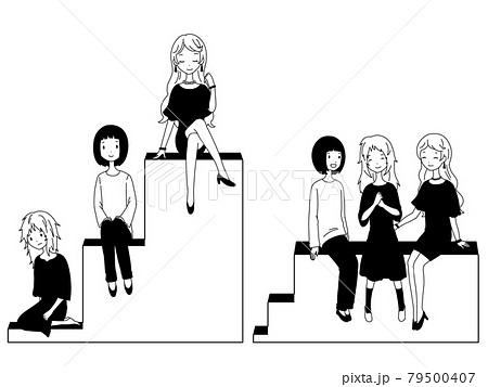 白黒の富裕層、中間層、貧困層の女性の格差と平等イメージの素材セット 79500407