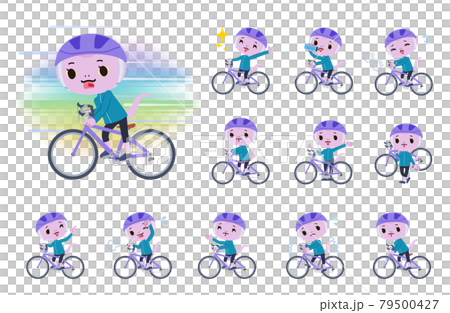 ロードバイクに乗ったヘビの女の子のセット 79500427