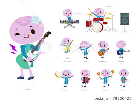 ロックンロールやポップミュージックを演奏するヘビの女の子のセットのイラスト素材