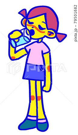 水を飲む女の子のイラストのイラスト素材