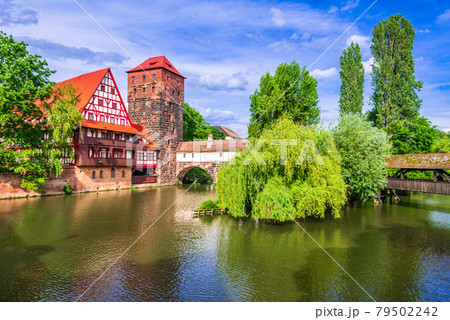Nuremberg, Germany - Picturesque Pegnitz River, Bavaria. 79502242