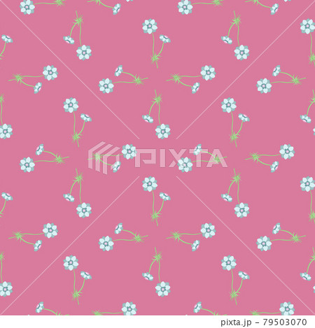 Ditsy seamless pattern with little blue anemone flowers ornament. Pink background. Summer style. Ditsy seamless pattern with little blue anemone flowers ornament. Pink background. Summer style. 79503070