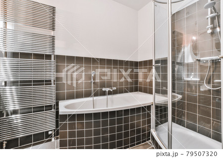 Luxury interior design of a bathroom with marble walls Luxury interior design of a bathroom with marble walls 79507320