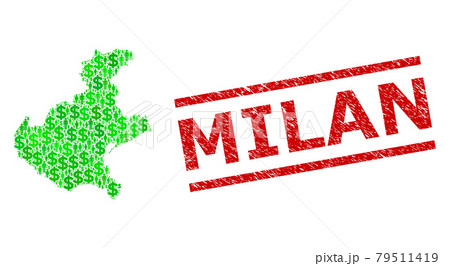 Distress Milan Stamp Print and Green Men and Dollar Mosaic Map of Veneto Region Distress Milan Stamp Print and Green Men and Dollar Mosaic Map of Veneto Region 79511419