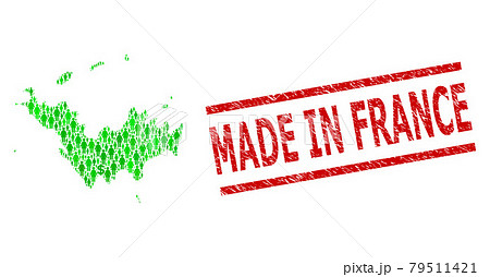 Scratched Made in France Stamp Seal and Green Men and Dollar Mosaic Map of Saint Barthelemy Scratched Made in France Stamp Seal and Green Men and Dollar Mosaic Map of Saint Barthelemy 79511421