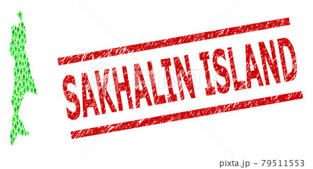 Textured Sakhalin Island Stamp Imitation and Green Men and Dollar Mosaic Map of Sakhalin Island Textured Sakhalin Island Stamp Imitation and Green Men and Dollar Mosaic Map of Sakhalin Island 79511553