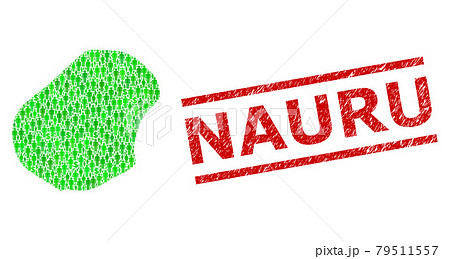 Scratched Nauru Stamp Seal and Green People and Dollar Mosaic Map of Nauru 79511557