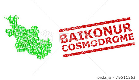 Distress Baikonur Cosmodrome Stamp and Green Men and Dollar Mosaic Map of Overijssel Province 79511563