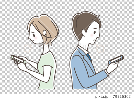 スマホを見てため息をつく男女 スマホを見てため息をつく男女 79516362