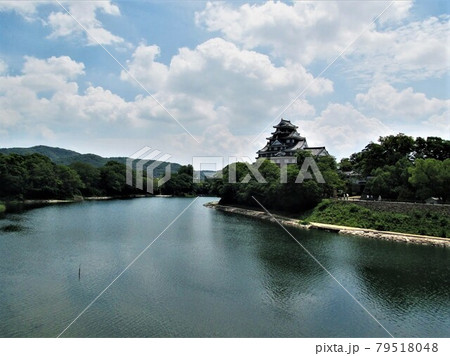 日本の川景色：岡山市内を流れる旭川と岡山城 79518048