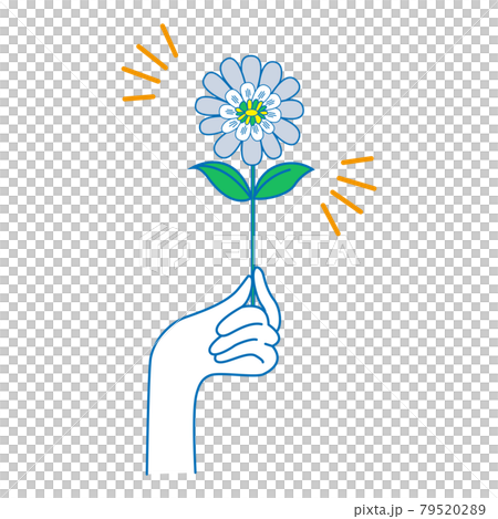 青い花を持つ手のシンプルな線画イラストのイラスト素材 7952