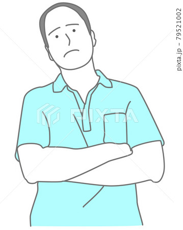 シャツを着た禿げた男性が 考え事をするイラストのイラスト素材