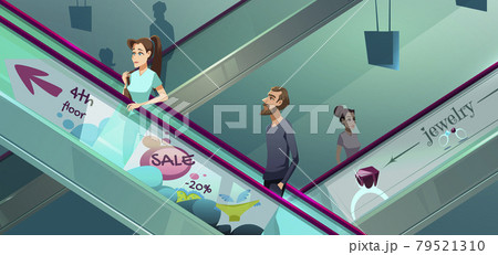 People on escalators in shopping center People on escalators in shopping center 79521310
