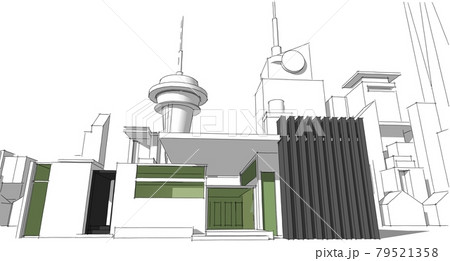 Building sketch architectural 3d illustration, Architecture building perspective lines 79521358