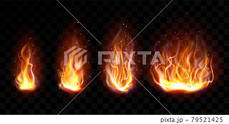 Realistic fire, torch flame set isolated clip art 79521425
