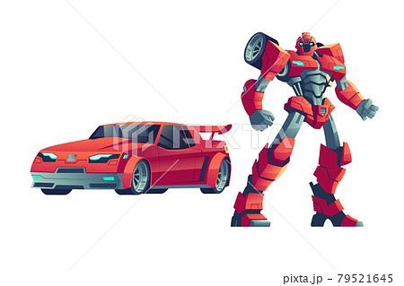 Red robot transformer and car, cartoon illustration Red robot transformer and car, cartoon illustration 79521645