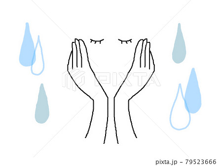 両手を頬に当てて目をつぶる女性の手描き線画イラスト 涙背景のイラスト素材