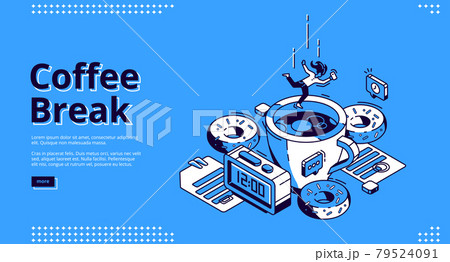 Coffee Break Isometric Landing Page Breakfastのイラスト素材