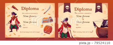 Vector diploma with pirate theme for kids Vector diploma with pirate theme for kids 79524110