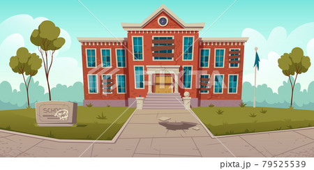 Abandoned old school with broken windows 79525539