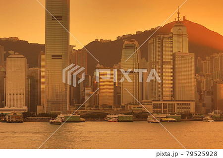 Sunset at Hong Kong,  Victoria Harbor in magic hour 26 Dec 2020 79525928