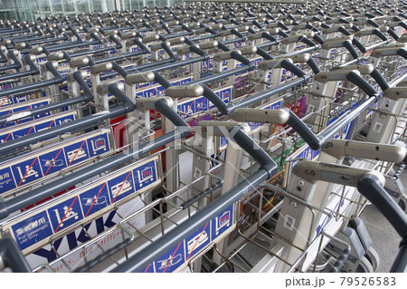 25 March 2006 Trolly cart in row in Airport baggage carry at hk 79526583