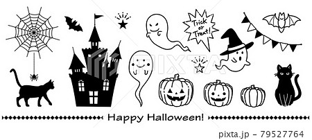 ハロウィンのかわいいイラスト素材セット モノクロ のイラスト素材 ハロウィンのかわいいイラスト素材セット モノクロ のイラスト素材