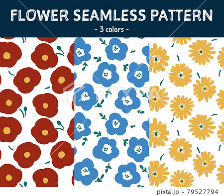 シームレス柄_花_北欧風3色セットのイラスト素材 [79527794] - PIXTA