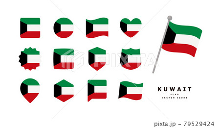 クエートの国旗 色々な形のアイコンセット ベクターイラスト