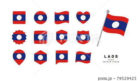 ラオスの国旗 色々な形のアイコンセット ベクターイラスト