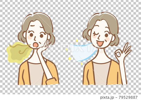 口臭ケアをする中年女性 ビフォーアフター 口臭ケアをする中年女性 ビフォーアフター 79529887