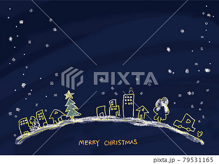 雪降る夜空とクリスマスの街並みのイラスト 雪降る夜空とクリスマスの街並みのイラスト 79531165