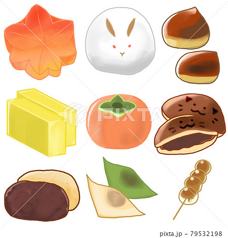 秋の和菓子セットのイラスト素材