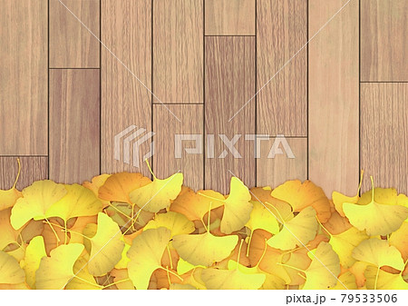 銀杏の葉と木の板のイラスト No 03のイラスト素材