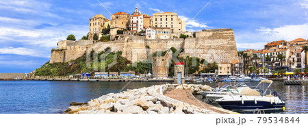 Calvi - panoramic view with fortress. Corsica island 79534844