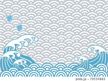 波 海 波 ちどり 鳥 和柄 青海波 正月 年賀素材 和風 フレーム 背景 コピースペース イラストのイラスト素材