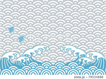 波 海 波 ちどり 鳥 和柄 青海波 正月 年賀素材 和風 フレーム 背景 コピースペース イラストのイラスト素材