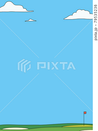 空にテキストスペースがあるゴルフ場のイラスト線入り 79535236