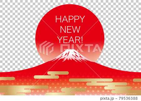 富士山と初日の出の年賀状テンプレートのイラスト素材