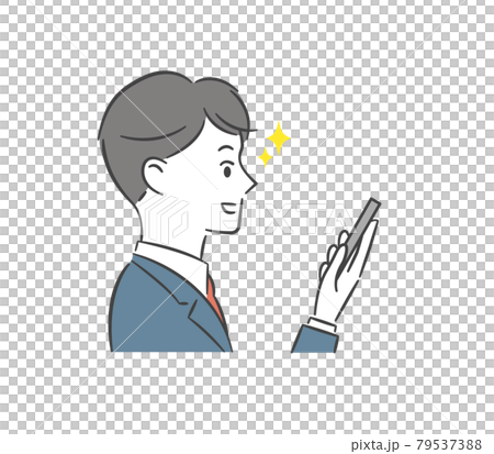スマホを見ながら喜ぶ男子学生 横顔のイラスト素材