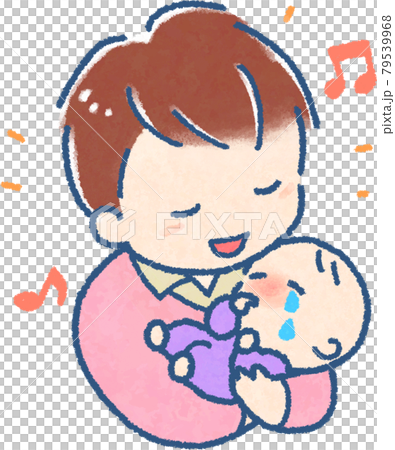 泣く赤ちゃんを子守歌とだっこであやす若い男性のイラスト(手描き風|フルカラー) 泣く赤ちゃんを子守歌とだっこであやす若い男性のイラスト(手描き風|フルカラー) 79539968