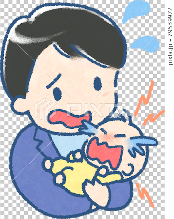 泣きわめく赤ちゃんを抱いて戸惑う若い男性のイラスト(手描き風|フルカラー) 泣きわめく赤ちゃんを抱いて戸惑う若い男性のイラスト(手描き風|フルカラー) 79539972