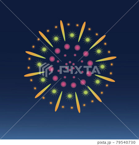 夜空に咲く大輪の黄緑の花火　日本 79540730