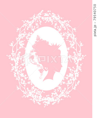 beautiful fairy tale queen wearing royal crown with rose flowers and blooming branches frame vector silhouette beautiful fairy tale queen wearing royal crown with rose flowers and blooming branches frame vector silhouette 79540750