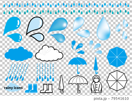 Raindrops_Waterdrops_Drops_Sweat_Icons_Vector_Clouds_Umbrellas_Boots_Cloud_Lines_Decorative Rules_Frames_Simple_Set 79541610