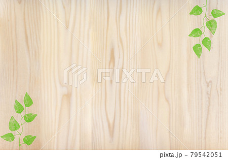 木目と新緑の葉っぱの背景素材のイラスト素材
