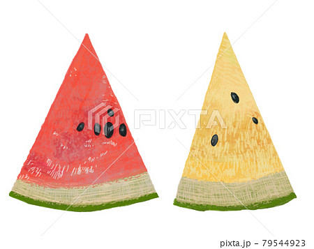赤と黄色すいかセット_リアルタッチ_横 赤と黄色すいかセット_リアルタッチ_横 79544923